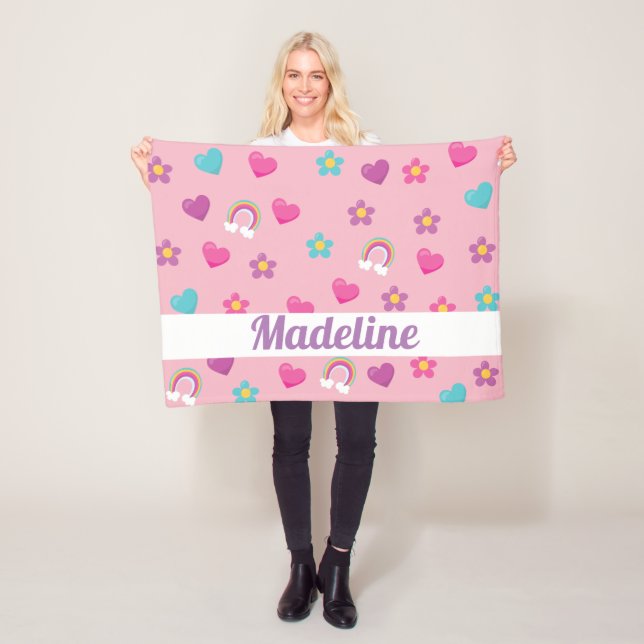 Cobertor De Velo Arco-Íris e Corações Florais Personalizados (In Situ)
