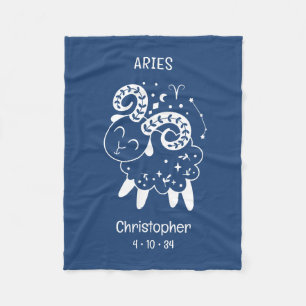 Cobertor De Velo Aries Zodíaco Nome Estrela Birthdate Blue Baby Fle