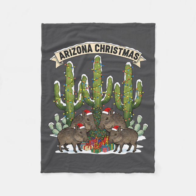 Cobertor De Velo Arizona Christmas Javelina Family Desert Saguaros  (Frente)