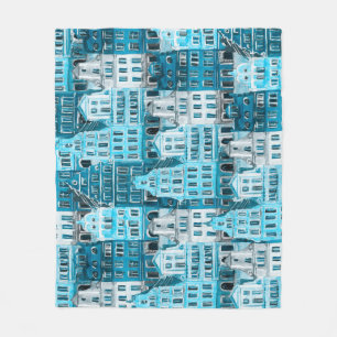 Cobertor De Velo Arquitetura de Amsterdã, textura azul de aquarela.