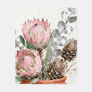 Cobertor De Velo Arranjo de Protea Eucalipto em Aquarela