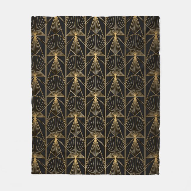 Cobertor De Velo Art Deco Pattern. Seamless black and gold backgrou (Frente)