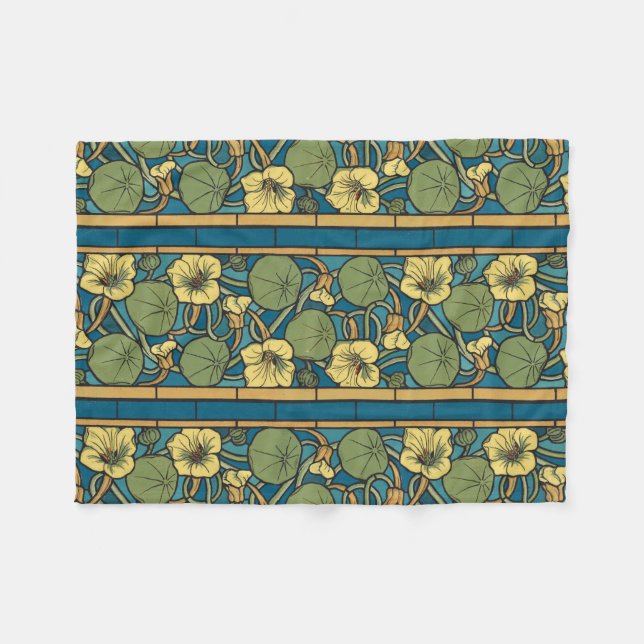 Cobertor De Velo Art Nouveau Nasturtium Azul Dourado floral Verneui (Frente (Horizontal))