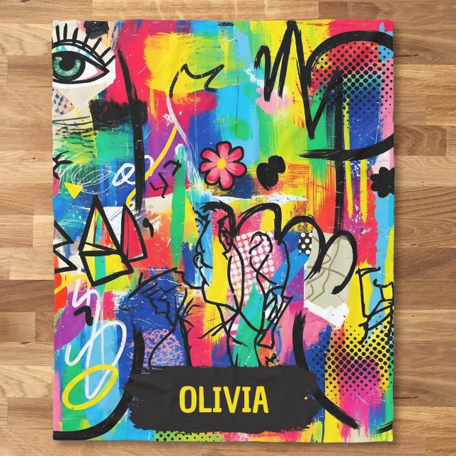 Cobertor De Velo Arte Abstrata Personalizada de Graffiti Pop Vibran (Criador carregado)