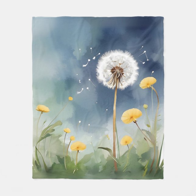 Cobertor De Velo Arte Colorida Dandelion Watercolor (Frente)