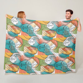 Cobertor De Velo Arte colorido dos rostos - padrão sem soldadura 1