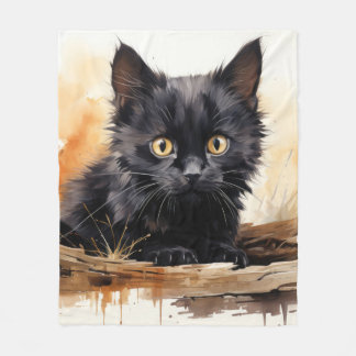 Cobertor De Velo Arte de Aquarela de Gato Preto Cinto