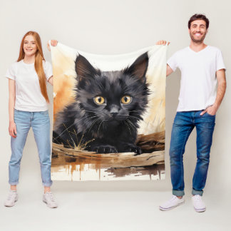 Cobertor De Velo Arte de Aquarela de Gato Preto Cinto