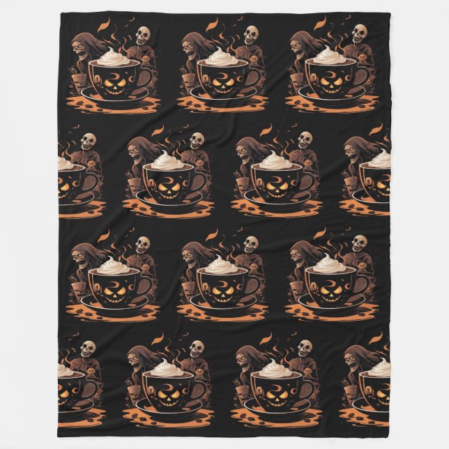 Cobertor De Velo Arte de Café de Halloween – Latte Assustador com E (Frente)