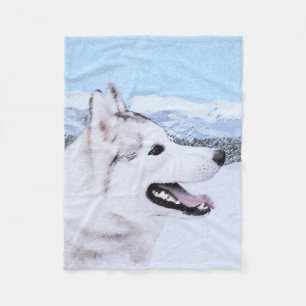 Cobertor De Velo Arte de Cão Siberiana (Prata e Branca)