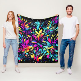 Cobertor De Velo Arte de Explosão Floral Neon