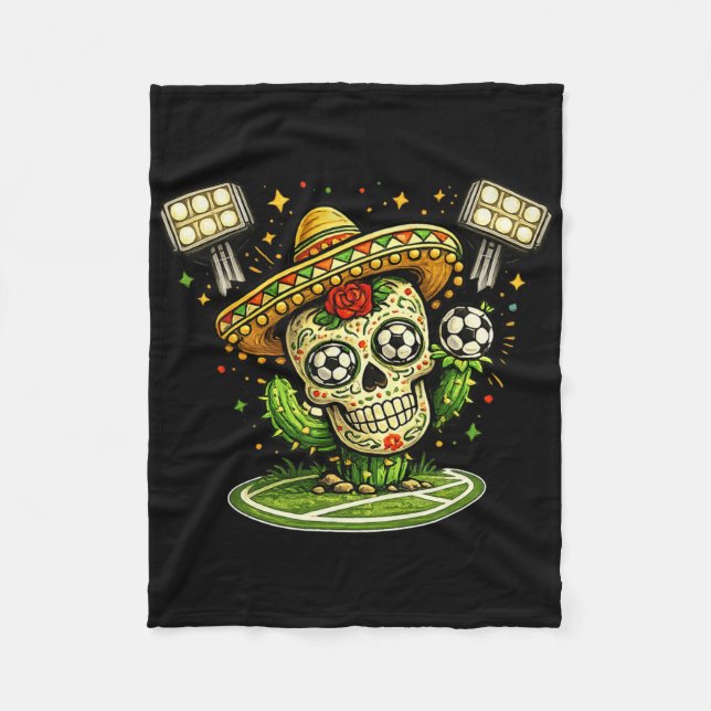 Cobertor De Velo Arte de Fã - Crânio e Futebol México (Frente)