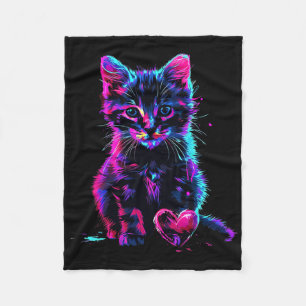 Cobertor De Velo Arte de Falha de Luz Negra Engraçada Gato Fofinho