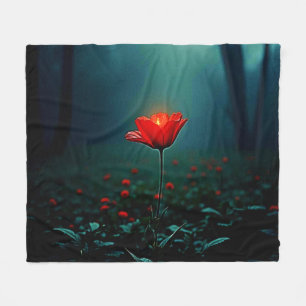 Cobertor De Velo Arte de Flor Vermelha Única Radiante
