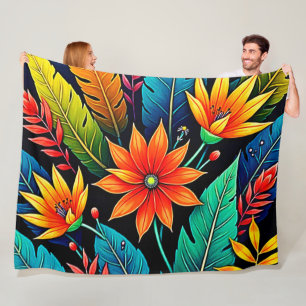 Cobertor De Velo Arte de Flores Tropicais Vibrantes
