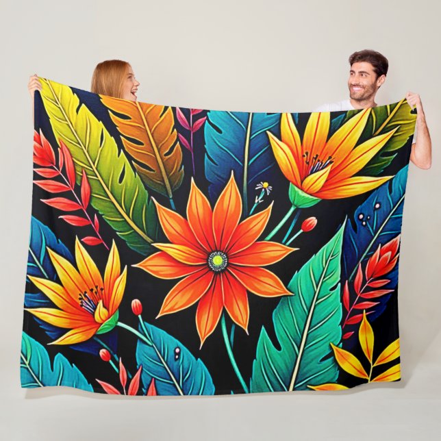 Cobertor De Velo Arte de Flores Tropicais Vibrantes (In Situ)