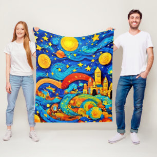 Cobertor De Velo Arte de Noite Estrelada em Desenho Animado