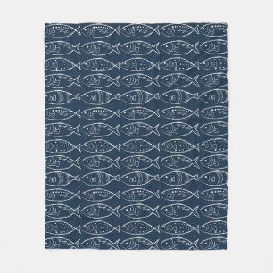 Cobertor De Velo Arte de Peixe Minimalista Azul Meia-Noite