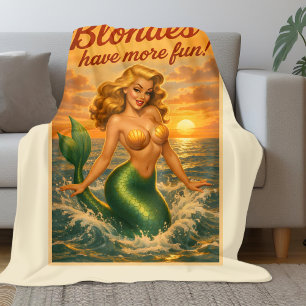 Cobertor De Velo Arte de Sereia Pin-Up Loira da Praia Vida Costeira
