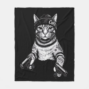 Cobertor De Velo Arte de Tatuagem de Gato Gangster Kitty de Stree