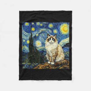 Cobertor De Velo Arte de Van Gogh Noite Estrelada - Gato Ragdoll En