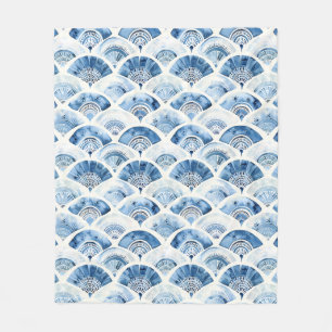 Cobertor De Velo Arte Deco Geométrica Aquarela Azul Oceano