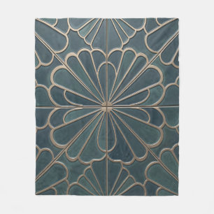 Cobertor De Velo Arte Deco Geométrico em Verde Azul e Dourado com P
