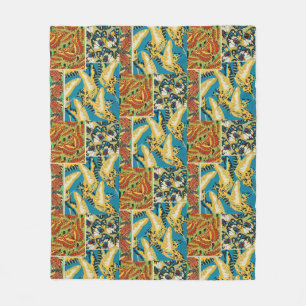 Cobertor De Velo Arte Deco Vibrante Amarelo e Azul Turquesa Borbole
