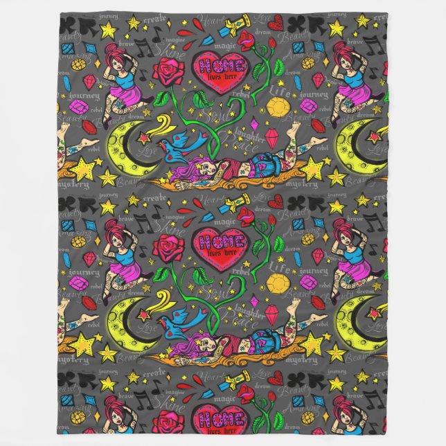 Cobertor De Velo Arte do Pinup do amor do tatuagem (Frente)