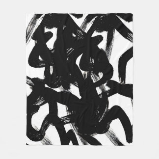 Cobertor De Velo Arte Dourada Luxuosa: Traço Preto Abstrato.