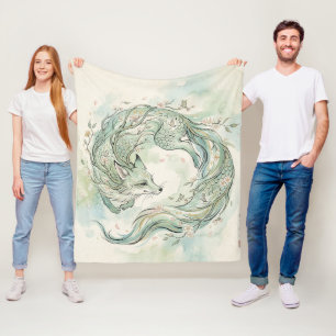 Cobertor De Velo Arte em Aquarela do Dragão Raposa Místico (1)