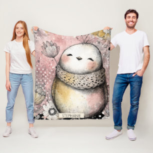 Cobertor De Velo Arte em Aquarela Floral de Coruja Caprichosa
