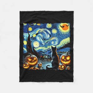 Cobertor De Velo Arte Estrelada de Halloween Noite Artística Gato P