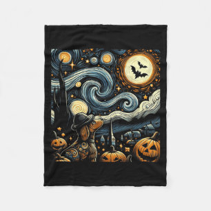 Cobertor De Velo Arte Estrelado de Halloween Noite Arte Cachorro Ab