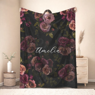 Cobertor De Velo Arte Floral Burgundy Rosa Escuro Elegante