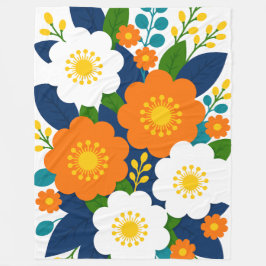 Cobertor De Velo Arte Floral Colorido com Flores de Laranja e Branc