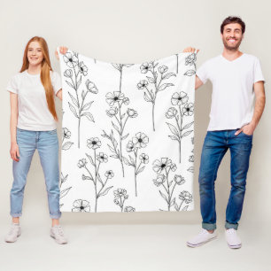 Cobertor De Velo Arte Floral Minimalista em Linha Padrão Sem Costur