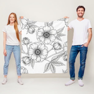 Cobertor De Velo Arte Floral Minimalista em Linha Padrão Sem Costur