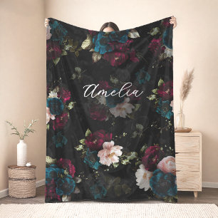 Cobertor De Velo Arte Floral Turquesa Escuro Aconchegante