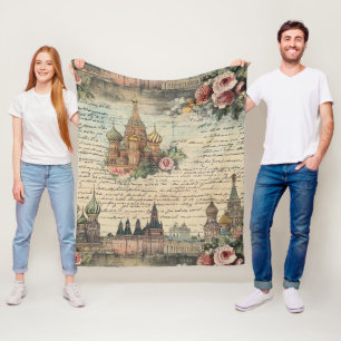 Cobertor De Velo Arte Floral Vintage de Moscou - Caligrafia Manuscr