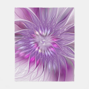 Cobertor De Velo Arte fractal abstrata de paixão de flor roxa rosa