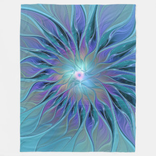 Cobertor De Velo Arte Fractal Abstrato de Sonho Roxo Azul