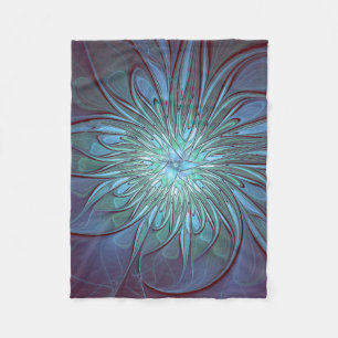 Cobertor De Velo Arte Fractal de Flor Azul Moderno, Abstrato Trendy