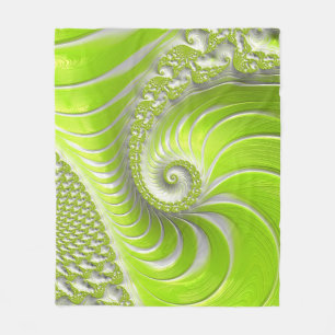 Cobertor De Velo Arte Fractal Espiral Abstrata Moderna em Verde Lim