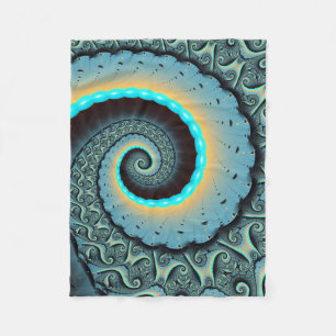 Cobertor De Velo Arte Fractal Espiral Azul Turquesa Laranja Abstrat