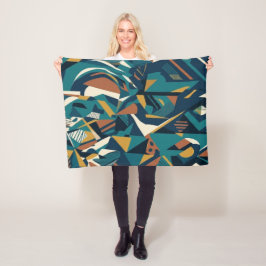 Cobertor De Velo Arte Geométrica Abstrata Moderna - Laranja Teal Re