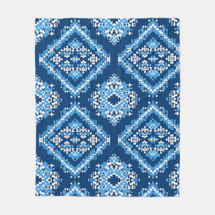 Cobertor De Velo Arte Geométrica Aztec Blue Knted