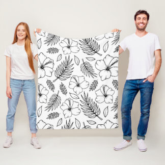 Cobertor De Velo Arte Gráfica de Linha de Hibisco Tropical