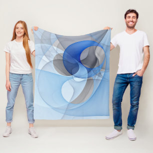 Cobertor De Velo Arte Gráfico Fractal Abstrato Azul Cinza Moderno