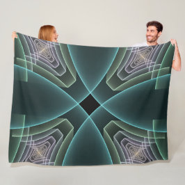 Cobertor De Velo Arte Gráfico Geométrico Fractal Verde Teal Moderno